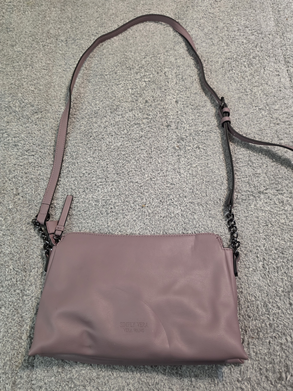 Vera Wang Dusty Mauve Leather Crossbody with Chain Accent